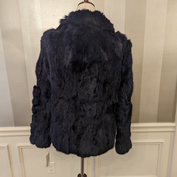 Adrienne Landau Navy Blue Rabbit Fur Jacket - Picture 4 of 16